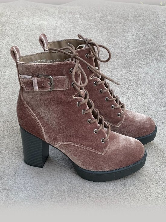 Madden Girl Shoes - Madden Girl Jitter Jitt Crushed Velvet Lace Up Platform Heeled Boots Sz8